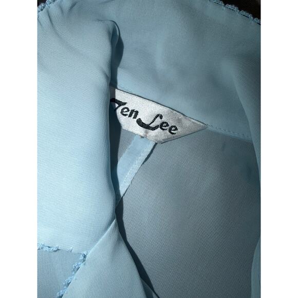 Y2K Baby Blue Sheer Chiffon Tie Front Top Short Sleeve Vintage 90s 00s Fairy S M - Picture 7 of 8